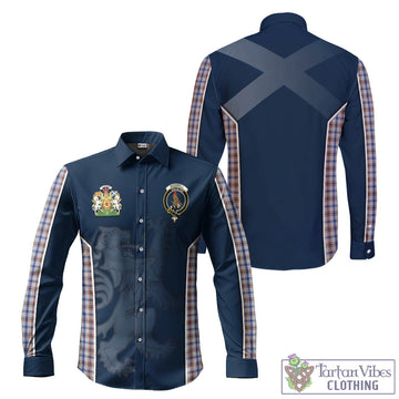 Boswell Tartan Long Sleeve Button Up Shirt with Family Crest and Lion Rampant Vibes Sport Style