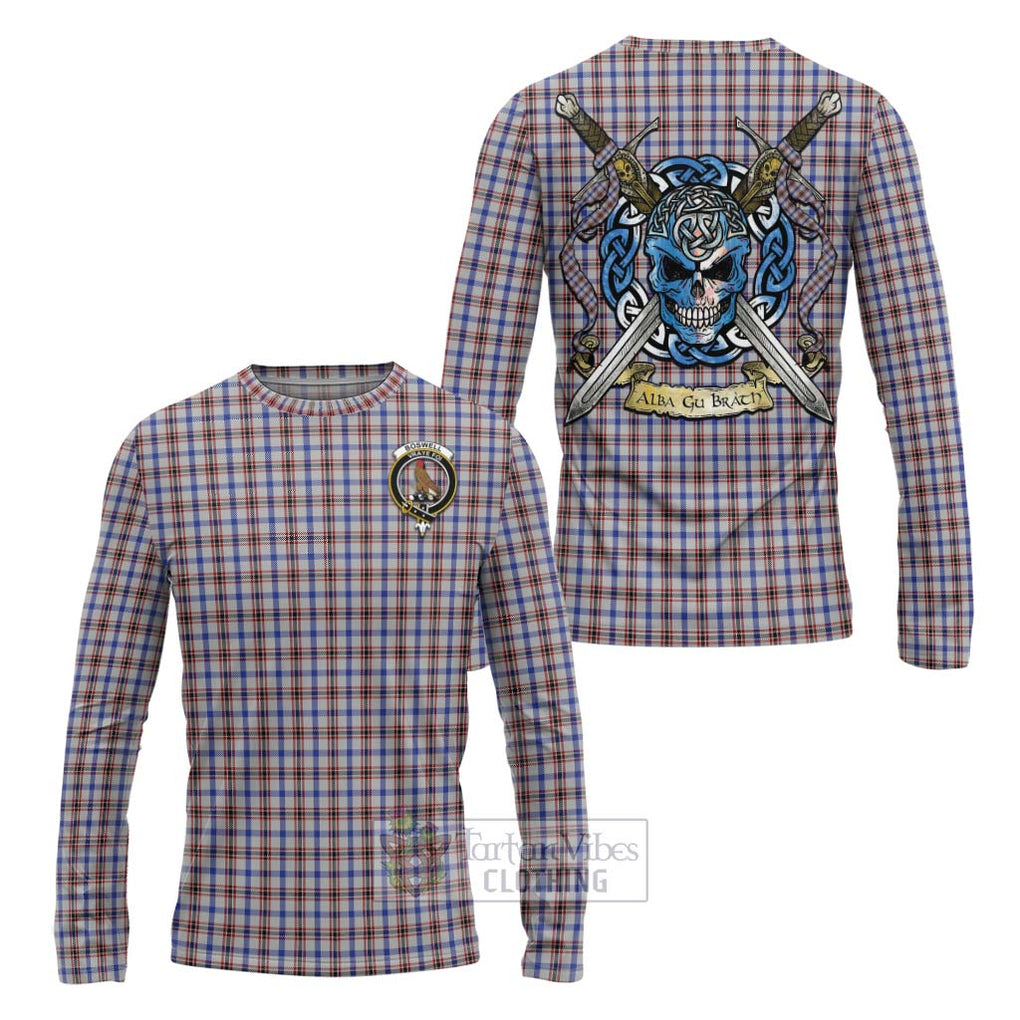 Tartan Vibes Clothing Boswell Tartan Long Sleeve T-Shirt with Family Crest Celtic Skull Style