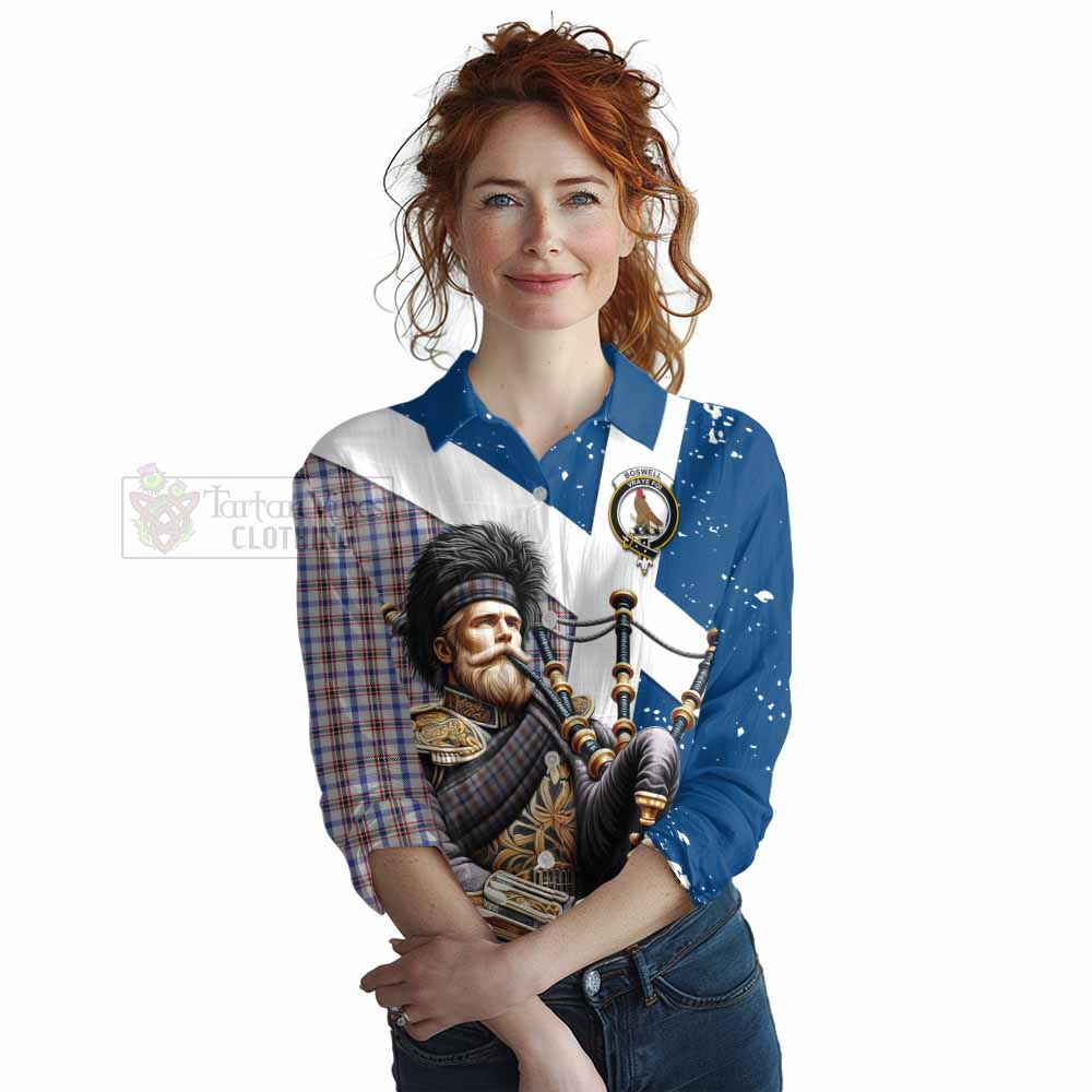 Tartan Vibes Clothing Boswell Tartan Women's Casual Shirt with Family Crest Scottish Bagpiper Vibes