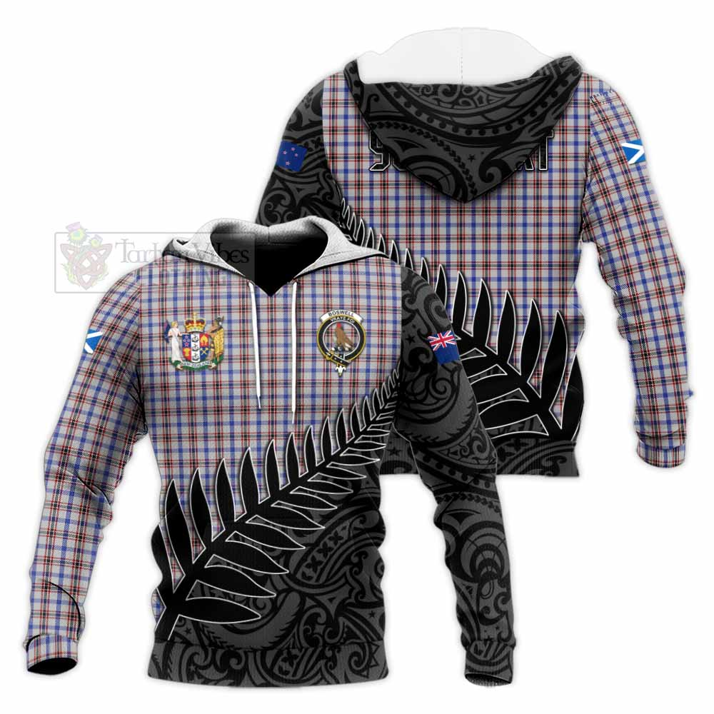 Tartan Vibes Clothing Boswell Crest Tartan Knitted Hoodie with New Zealand Silver Fern Half Style