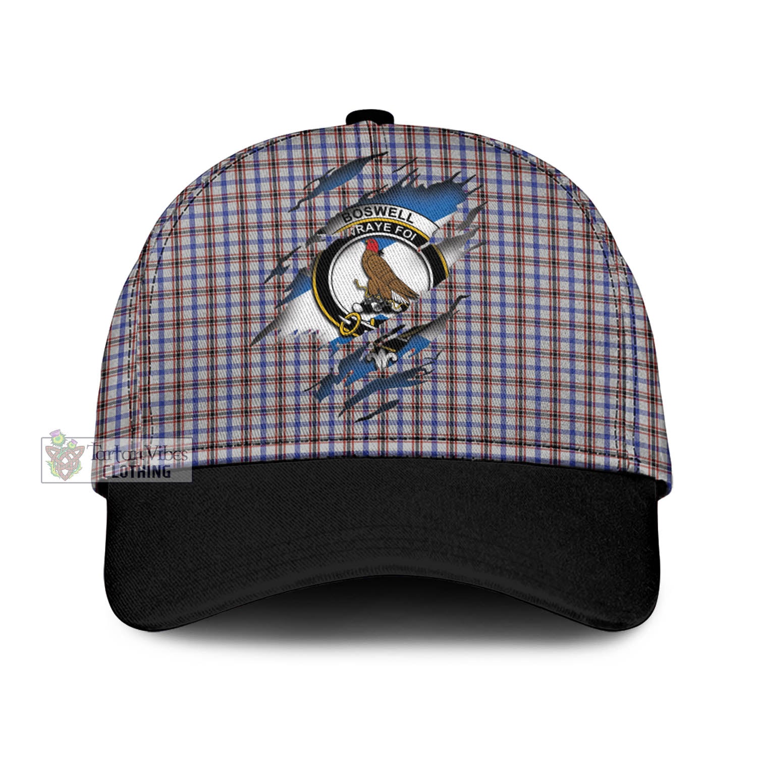 Tartan Vibes Clothing Boswell Tartan Classic Cap with Family Crest In Me Style