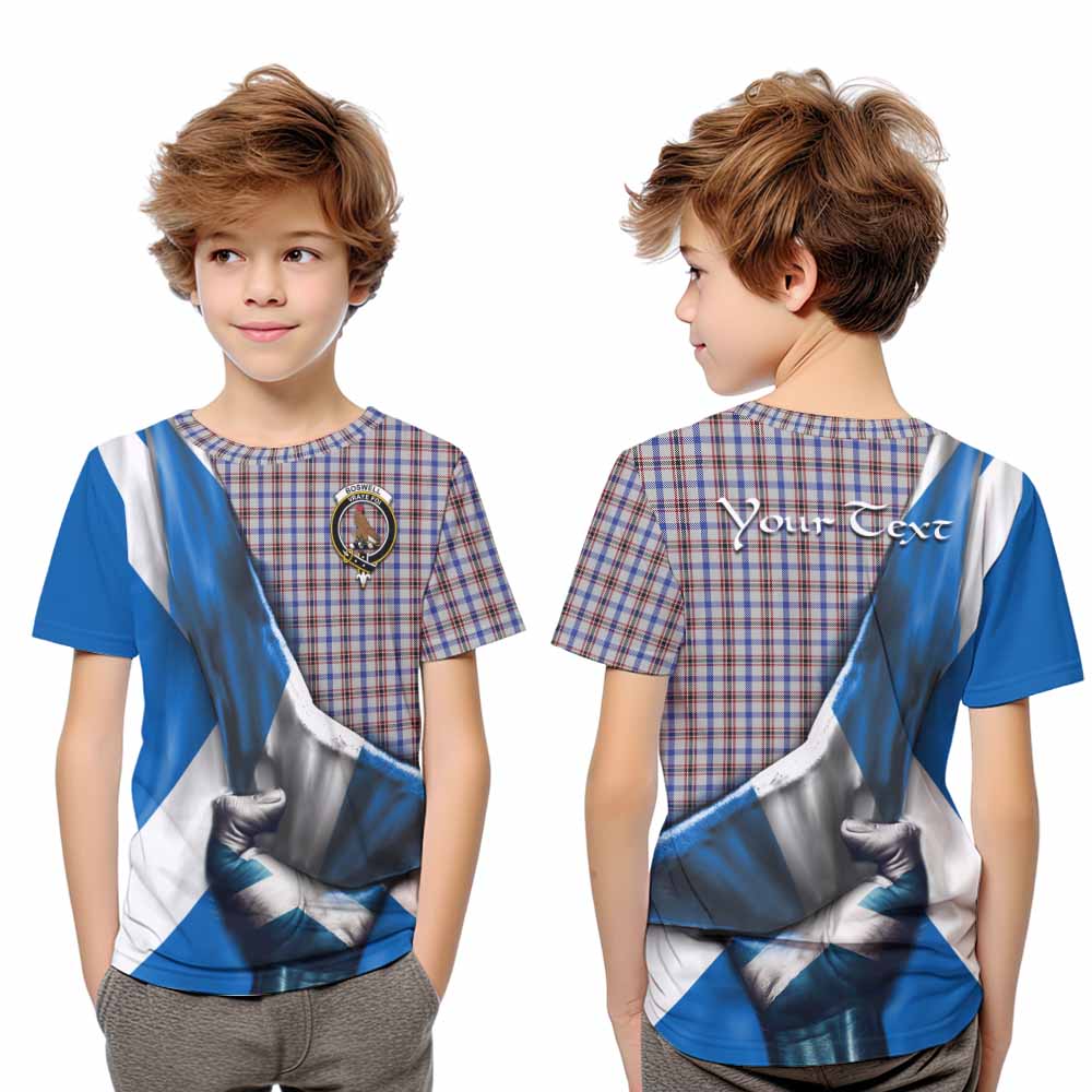 Tartan Vibes Clothing Boswell Tartan Kid T-Shirt with Family Crest Scotland Patriotic Style