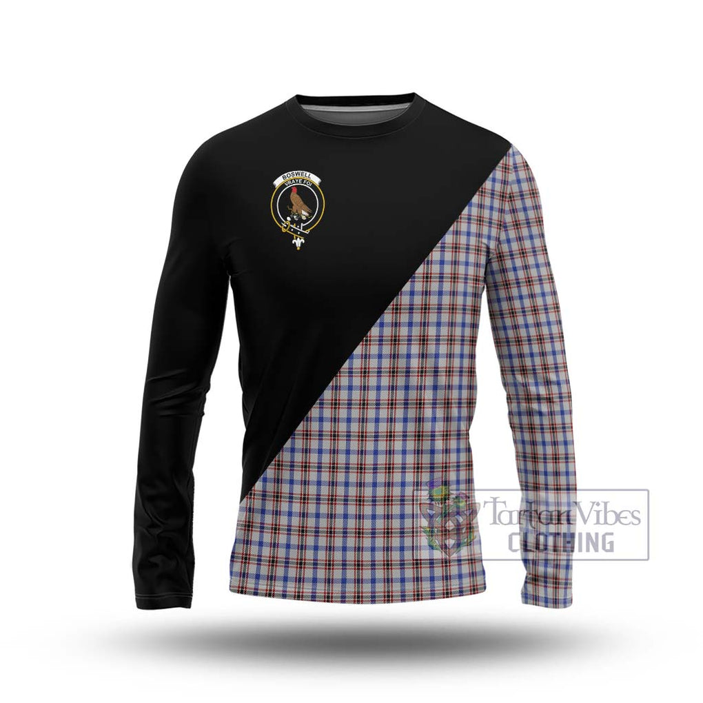 Boswell Tartan Long Sleeve T-Shirt with Family Crest and Military Logo Style Unisex - Tartanvibesclothing Shop