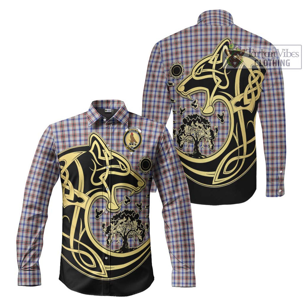 Boswell Tartan Long Sleeve Button Shirt with Family Crest Celtic Wolf Style Men's Shirt S - Tartan Vibes Clothing