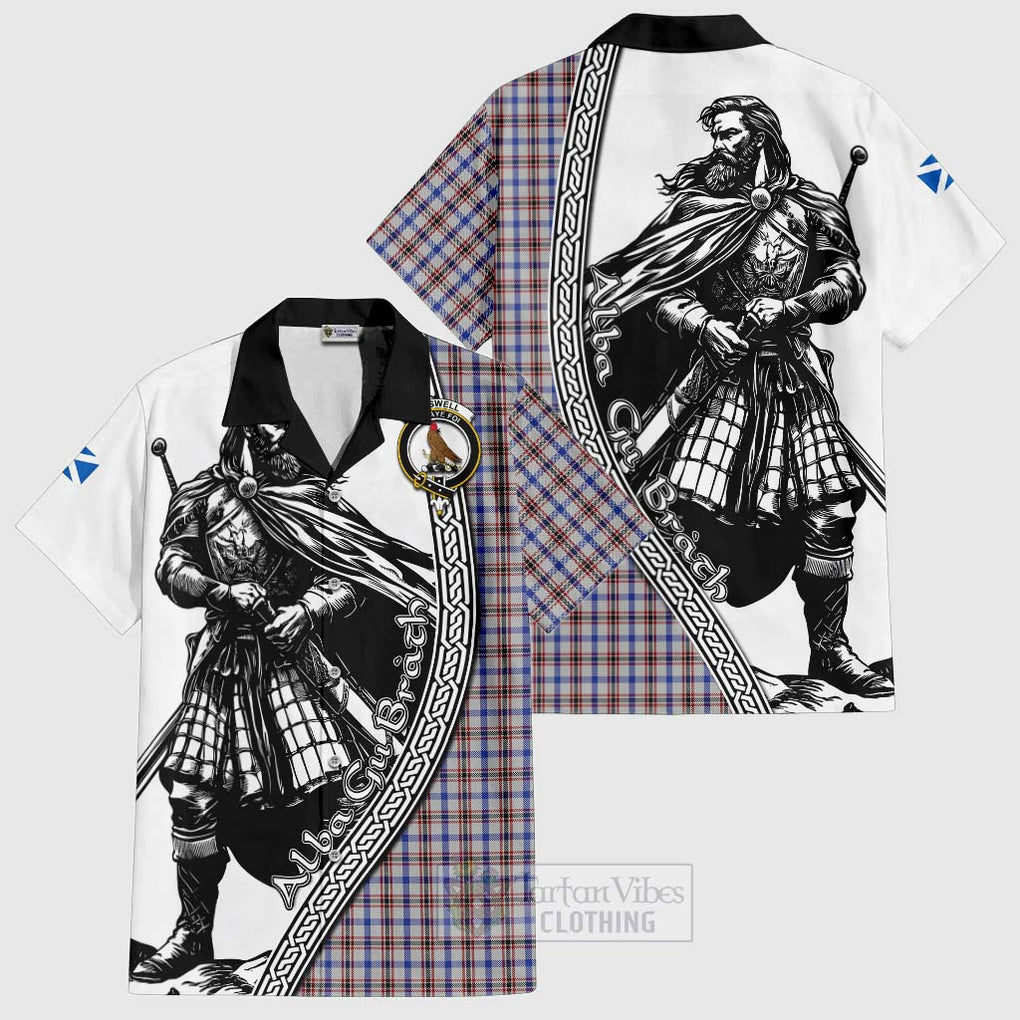 Tartan Vibes Clothing Boswell Tartan Clan Crest Short Sleeve Button Shirt with Highlander Warrior Celtic Style