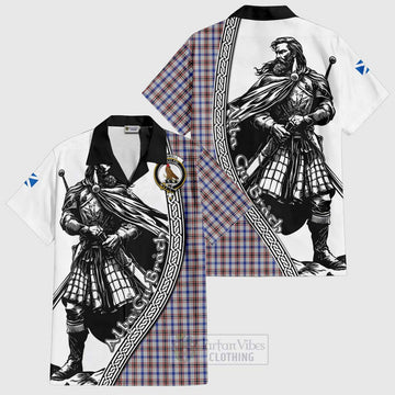 Boswell Tartan Clan Crest Short Sleeve Button Shirt with Highlander Warrior Celtic Style