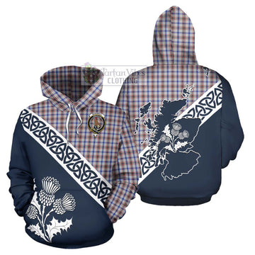 Boswell Tartan Hoodie Featuring Thistle and Scotland Map