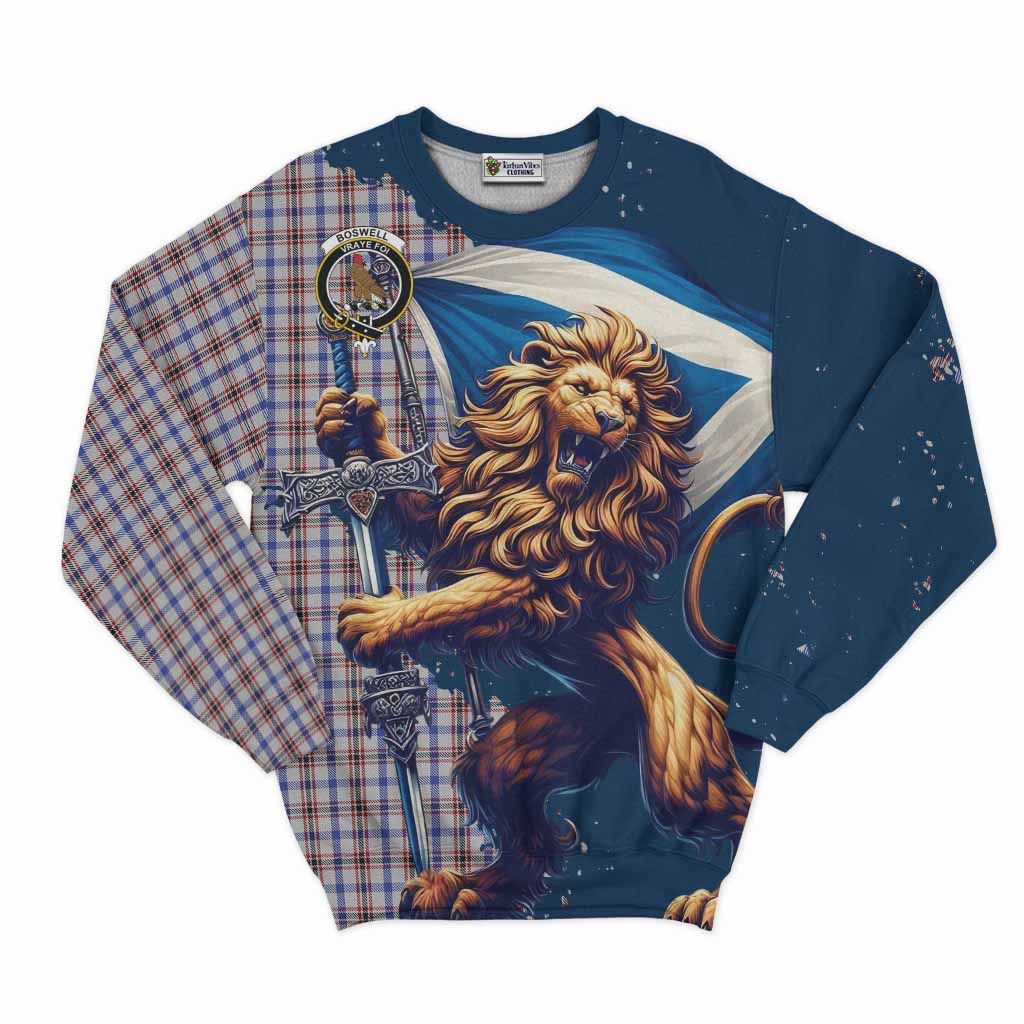 Tartan Vibes Clothing Boswell Tartan Family Crest Sweatshirt with Scottish Majestic Lion