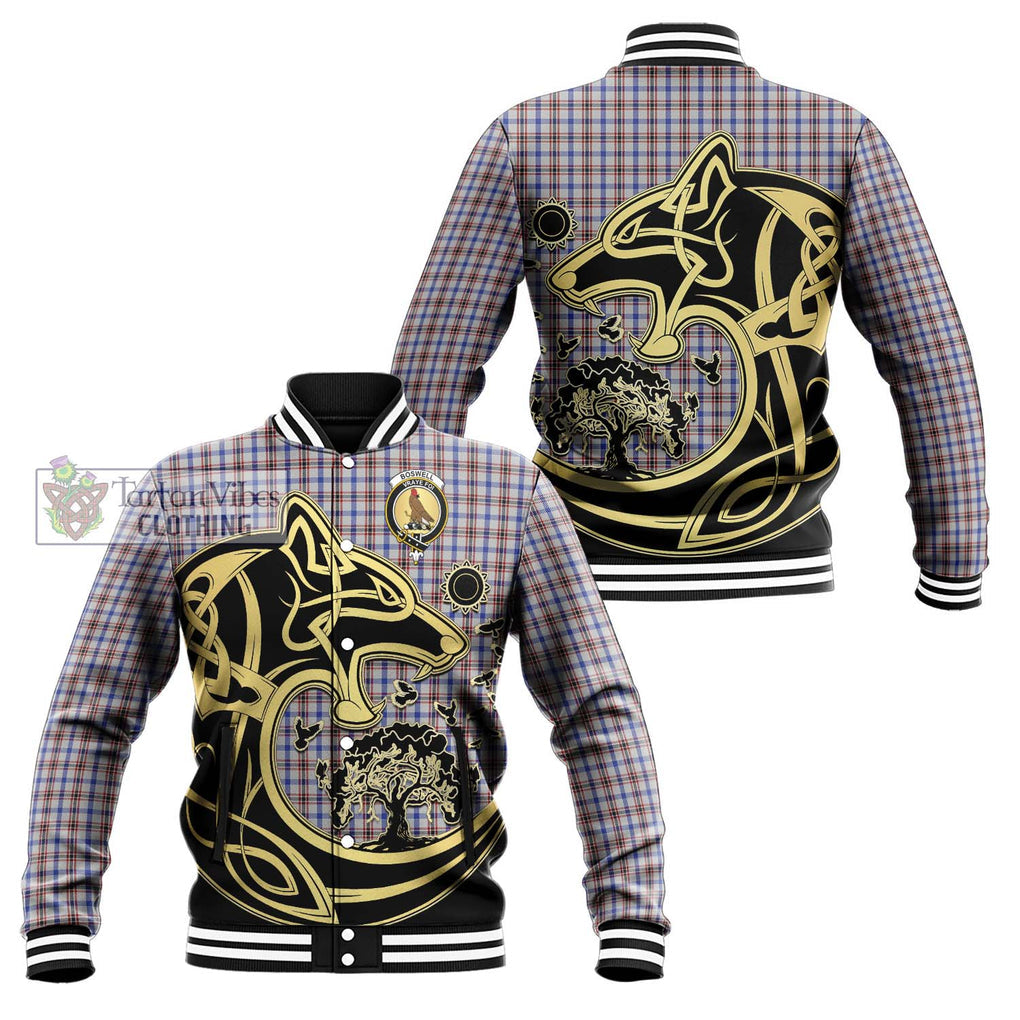 Boswell Tartan Baseball Jacket with Family Crest Celtic Wolf Style Unisex - Tartan Vibes Clothing