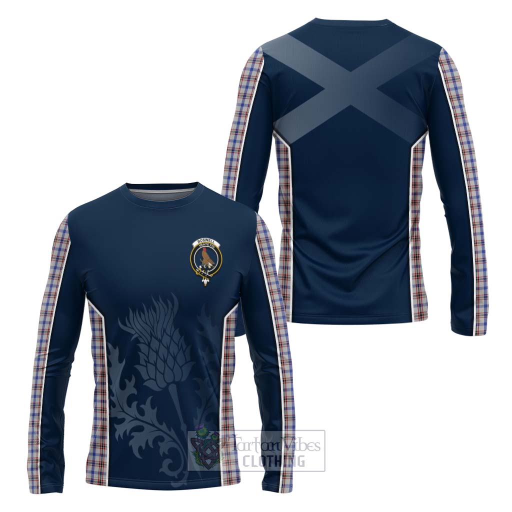 Tartan Vibes Clothing Boswell Tartan Long Sleeve T-Shirt with Family Crest and Scottish Thistle Vibes Sport Style