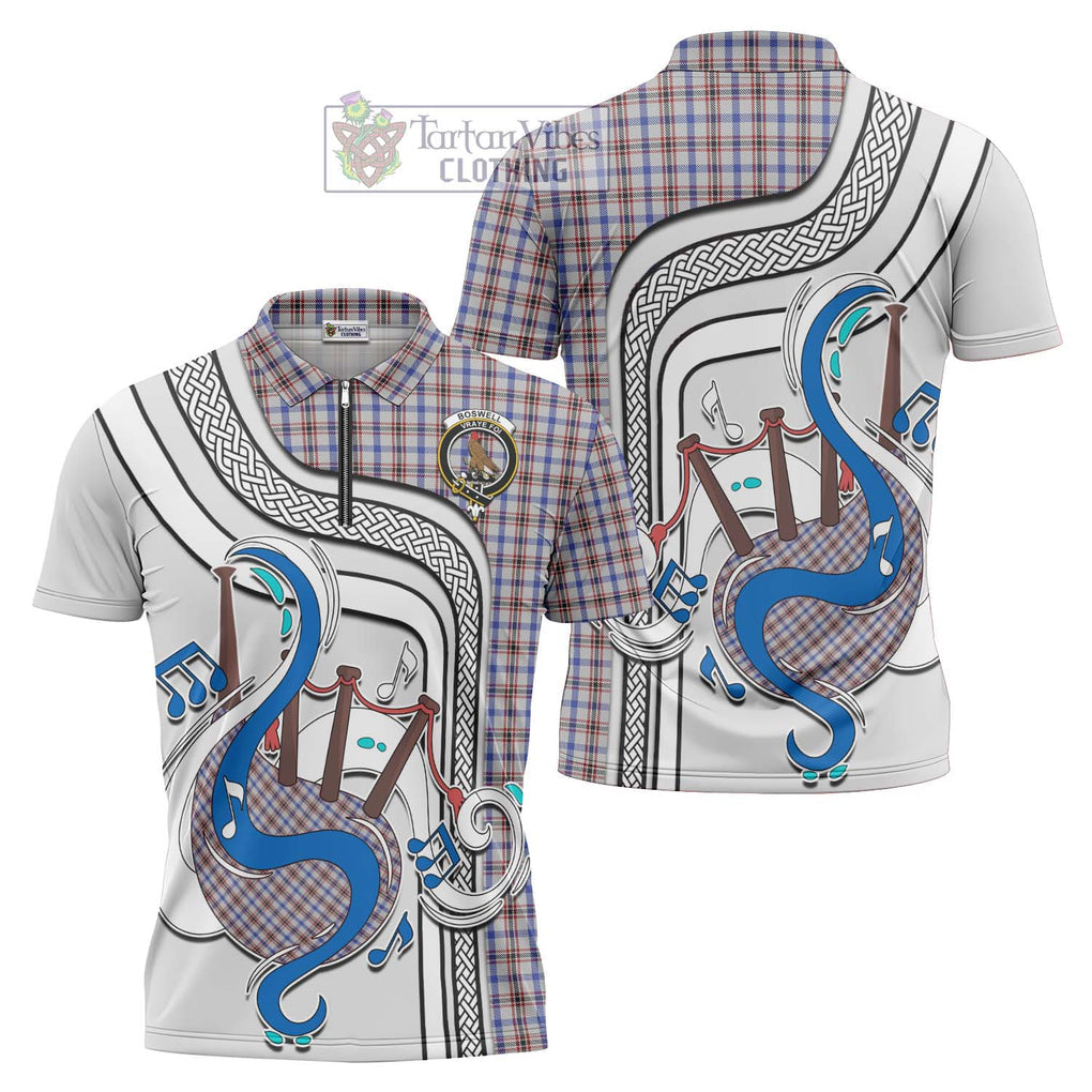 Boswell Tartan Zipper Polo Shirt with Epic Bagpipe Style Unisex - Tartanvibesclothing Shop