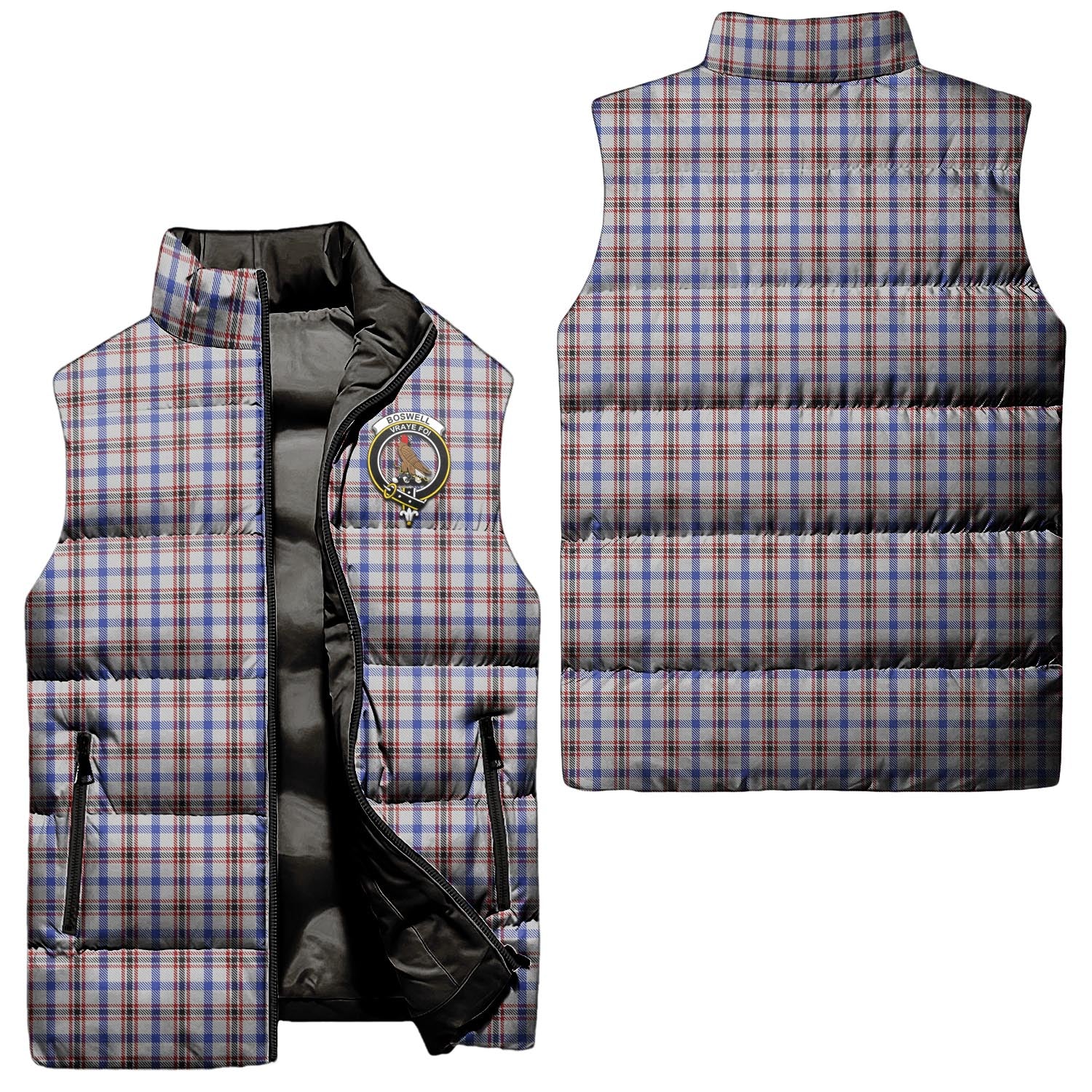 Boswell Tartan Sleeveless Puffer Jacket with Family Crest Unisex - Tartanvibesclothing