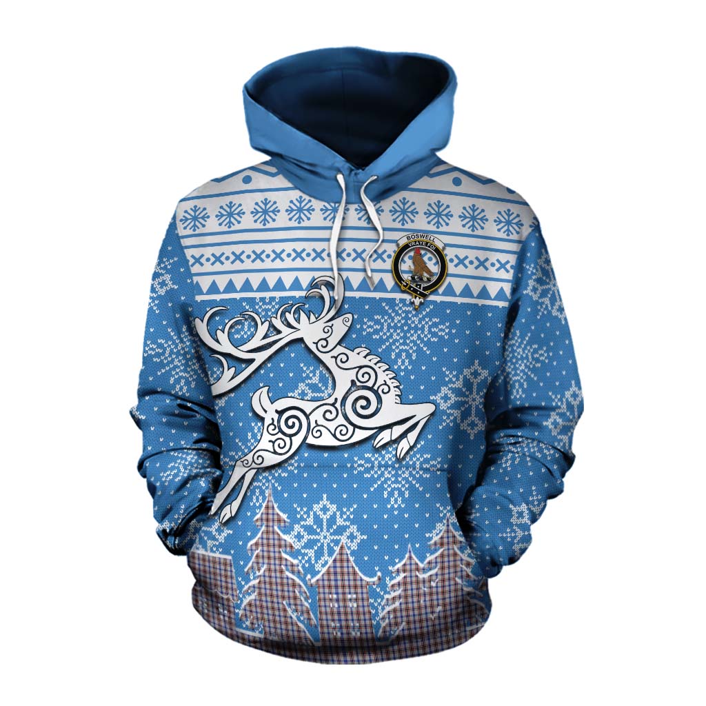 Tartan Vibes Clothing Boswell Clan Christmas Cotton Hoodie Celtic Reindeer Style