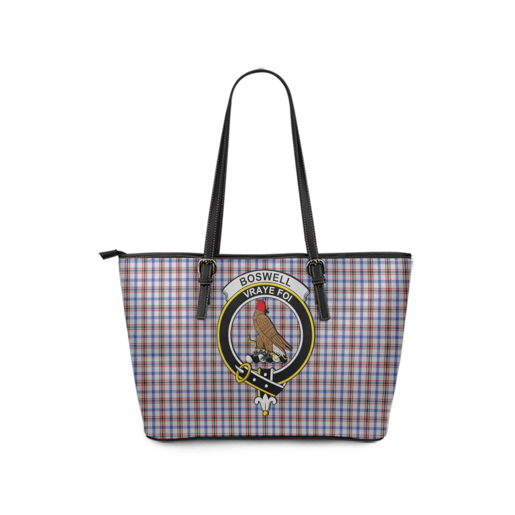 Boswell Tartan Leather Tote Bag with Family Crest - Tartanvibesclothing