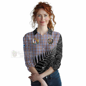 Boswell Crest Tartan Women's Casual Shirt with New Zealand Silver Fern Half Style