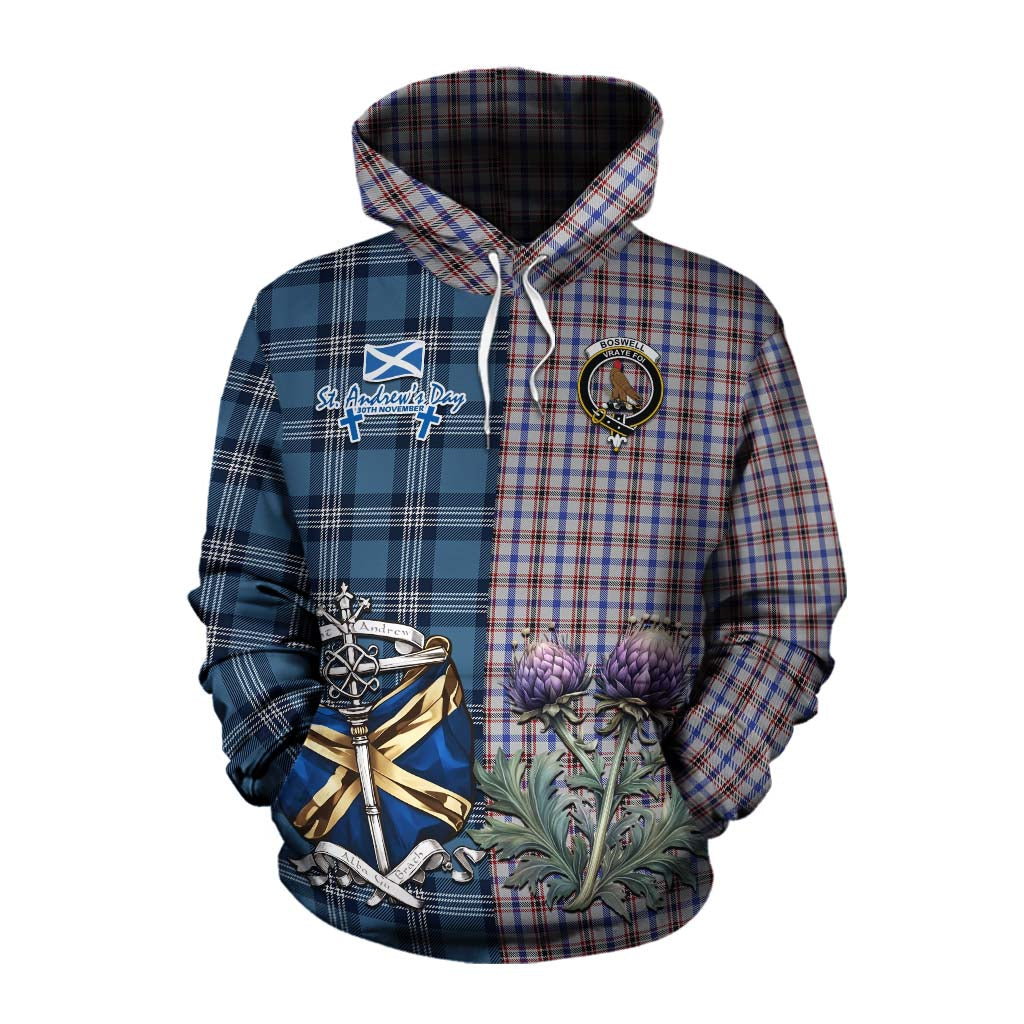 Tartan Vibes Clothing Boswell Tartan Cotton Hoodie Happy St. Andrew's Day Half Tartan Style