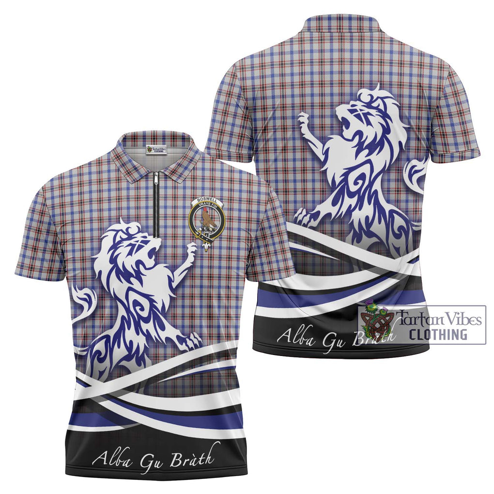 Boswell Tartan Zipper Polo Shirt with Alba Gu Brath Regal Lion Emblem Unisex - Tartanvibesclothing Shop