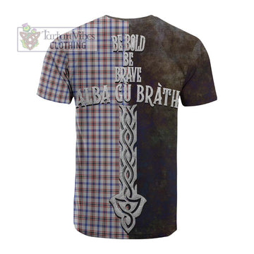 Boswell Tartan Family Crest Cotton T-shirt Alba Gu Brath Be Brave Lion Ancient Style - Tartan Vibes Clothing