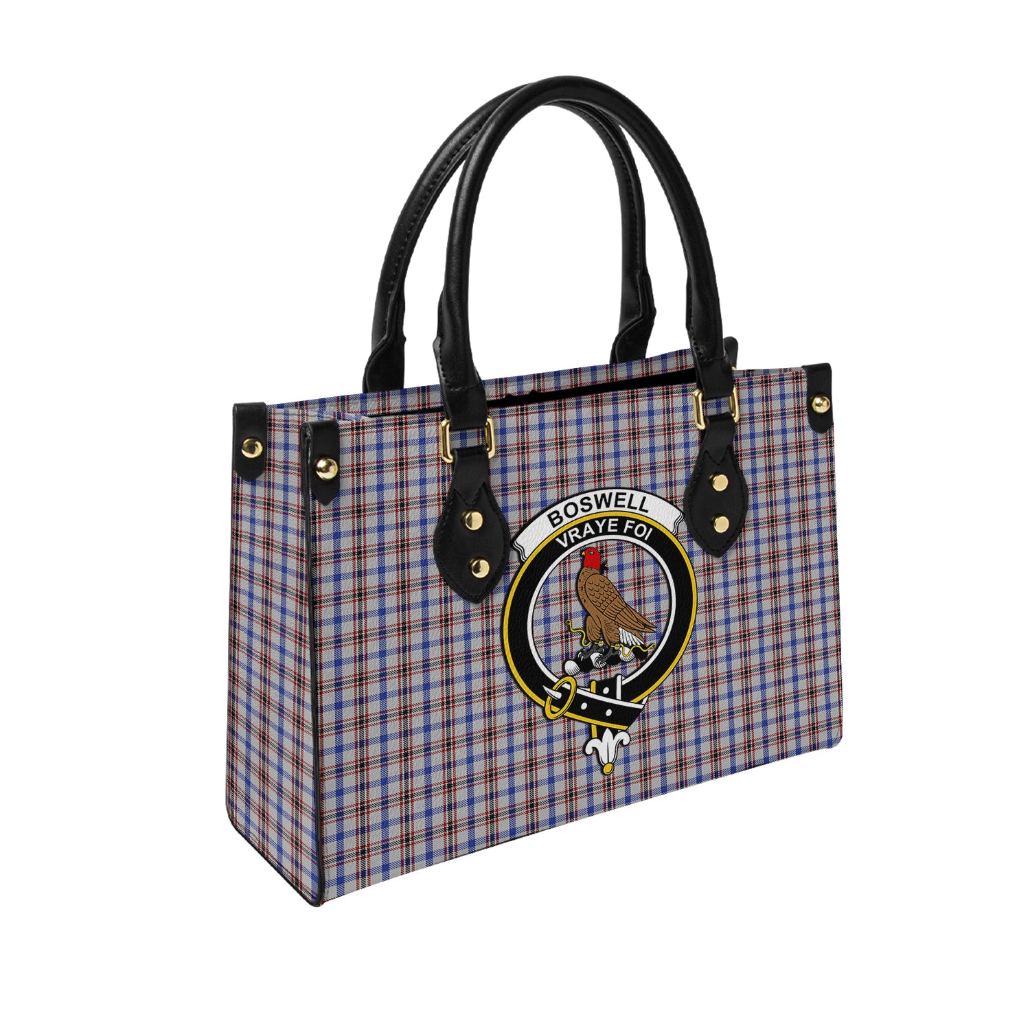 Boswell Tartan Leather Bag with Family Crest - Tartanvibesclothing