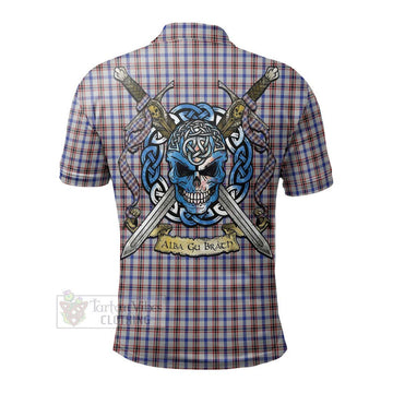 Boswell Tartan Polo Shirt with Family Crest Celtic Skull Style