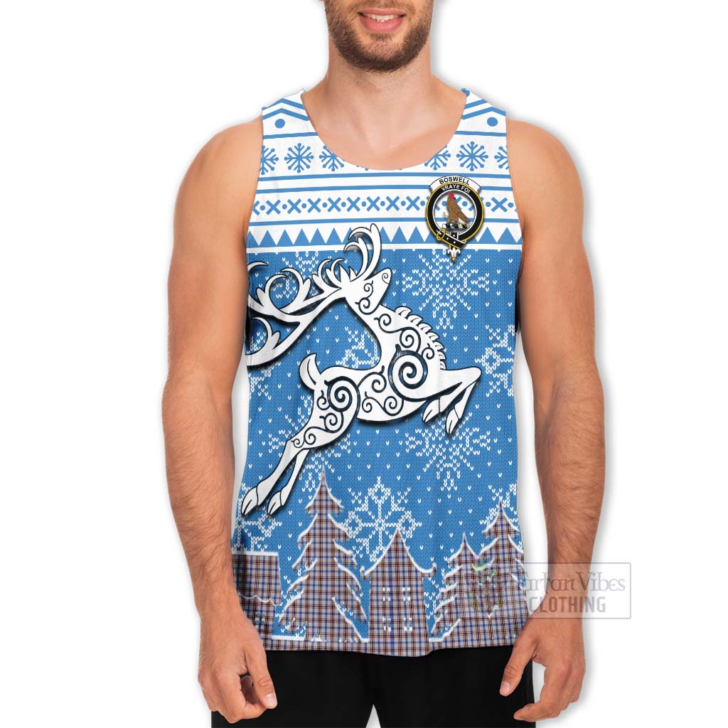 Tartan Vibes Clothing Boswell Clan Christmas Men's Tank Top Celtic Reindeer Style