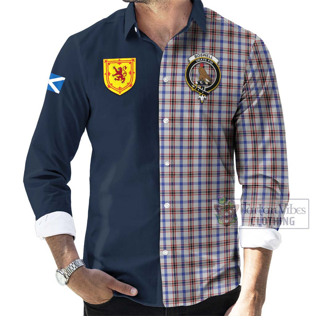 Tartan Vibes Clothing Boswell Tartan Long Sleeve Button Shirt with Scottish Lion Royal Arm Half Style