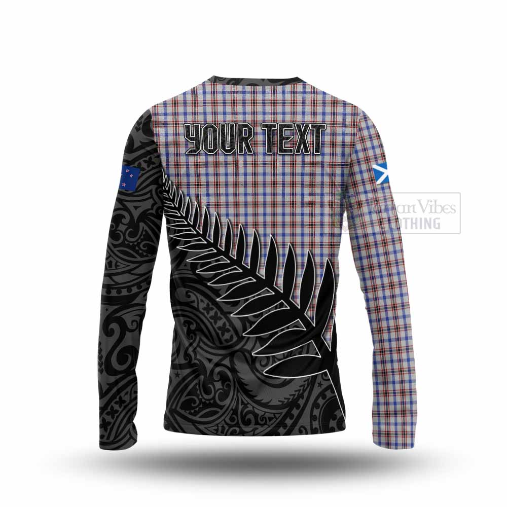 Tartan Vibes Clothing Boswell Crest Tartan Long Sleeve T-Shirt with New Zealand Silver Fern Half Style