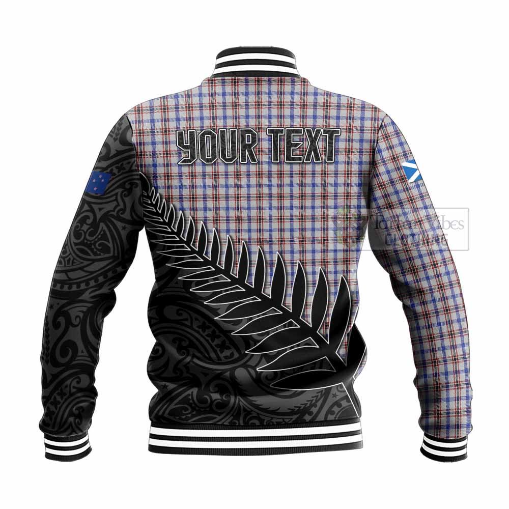 Tartan Vibes Clothing Boswell Crest Tartan Baseball Jacket with New Zealand Silver Fern Half Style