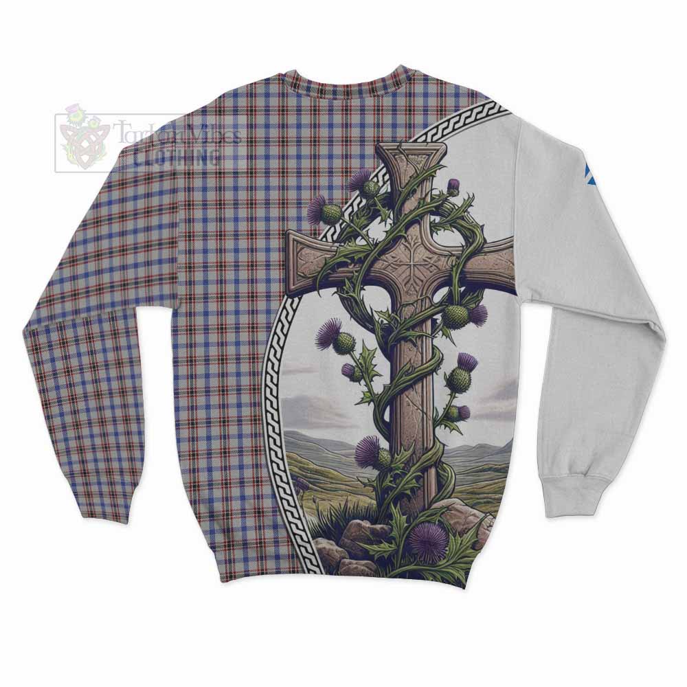 Tartan Vibes Clothing Boswell Tartan Sweatshirt with Family Crest and St. Andrew's Cross Accented by Thistle Vines