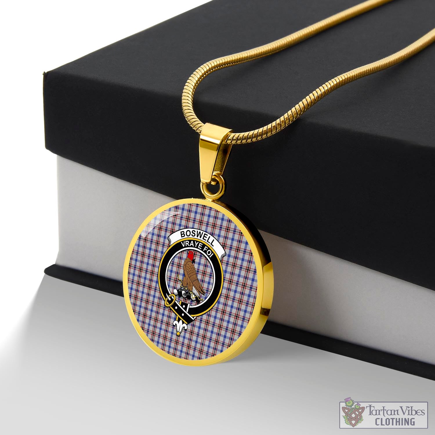 Tartan Vibes Clothing Boswell Tartan Circle Necklace with Family Crest