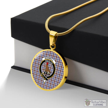 Boswell Tartan Circle Necklace with Family Crest