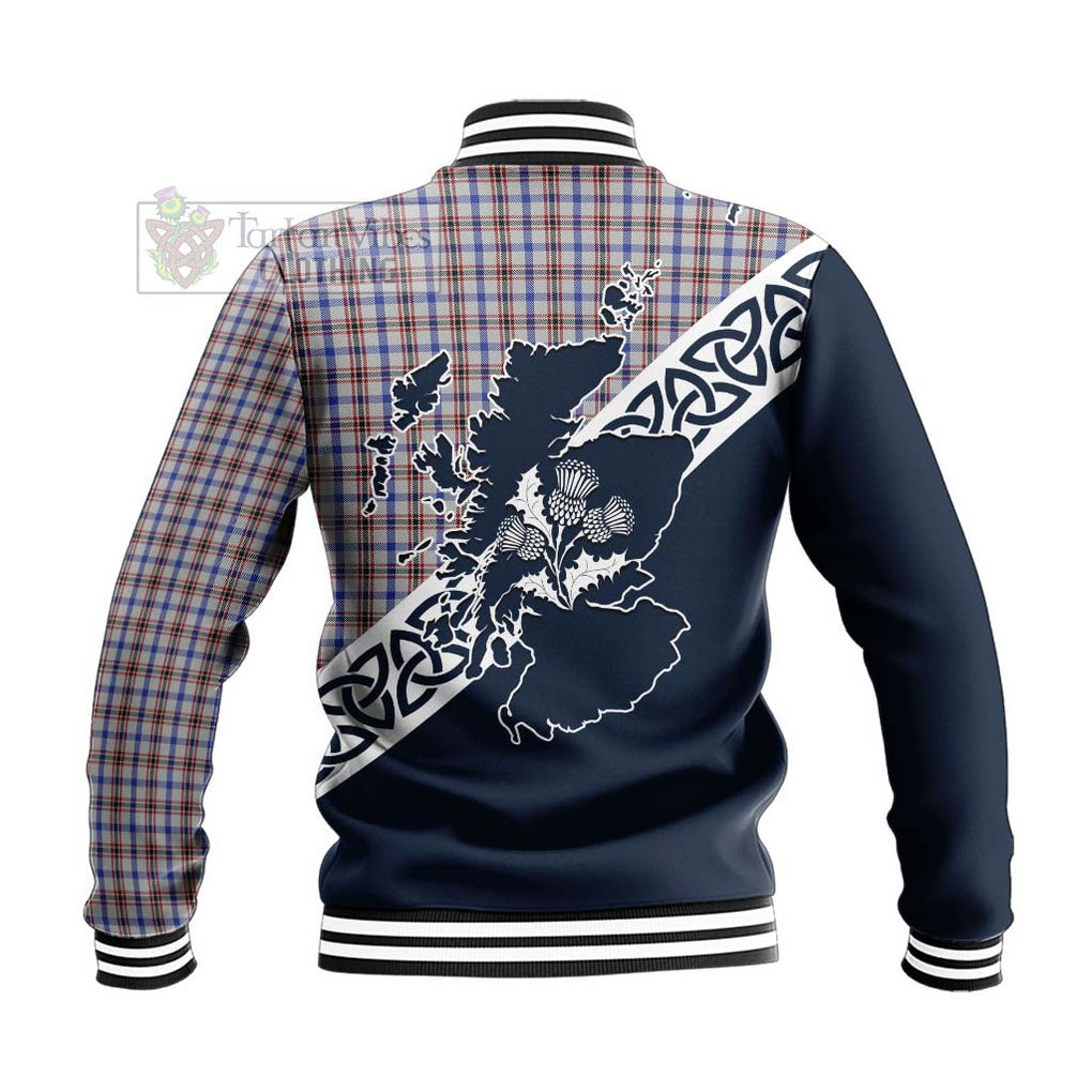 Tartan Vibes Clothing Boswell Tartan Baseball Jacket Featuring Thistle and Scotland Map