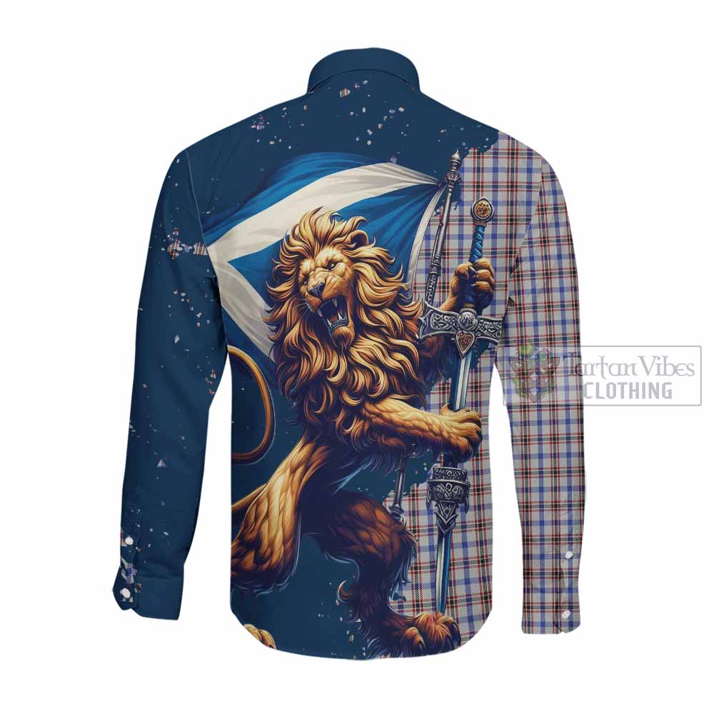 Tartan Vibes Clothing Boswell Tartan Family Crest Long Sleeve Button Shirt with Scottish Majestic Lion