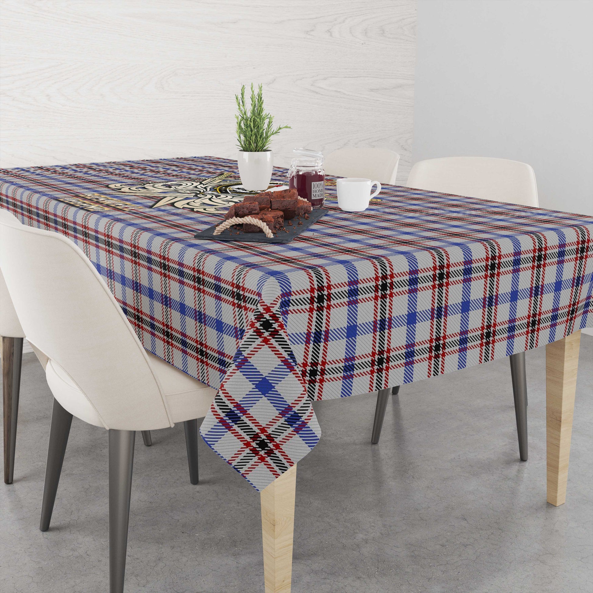 Tartan Vibes Clothing Boswell Tartan Tablecloth with Clan Crest and the Golden Sword of Courageous Legacy