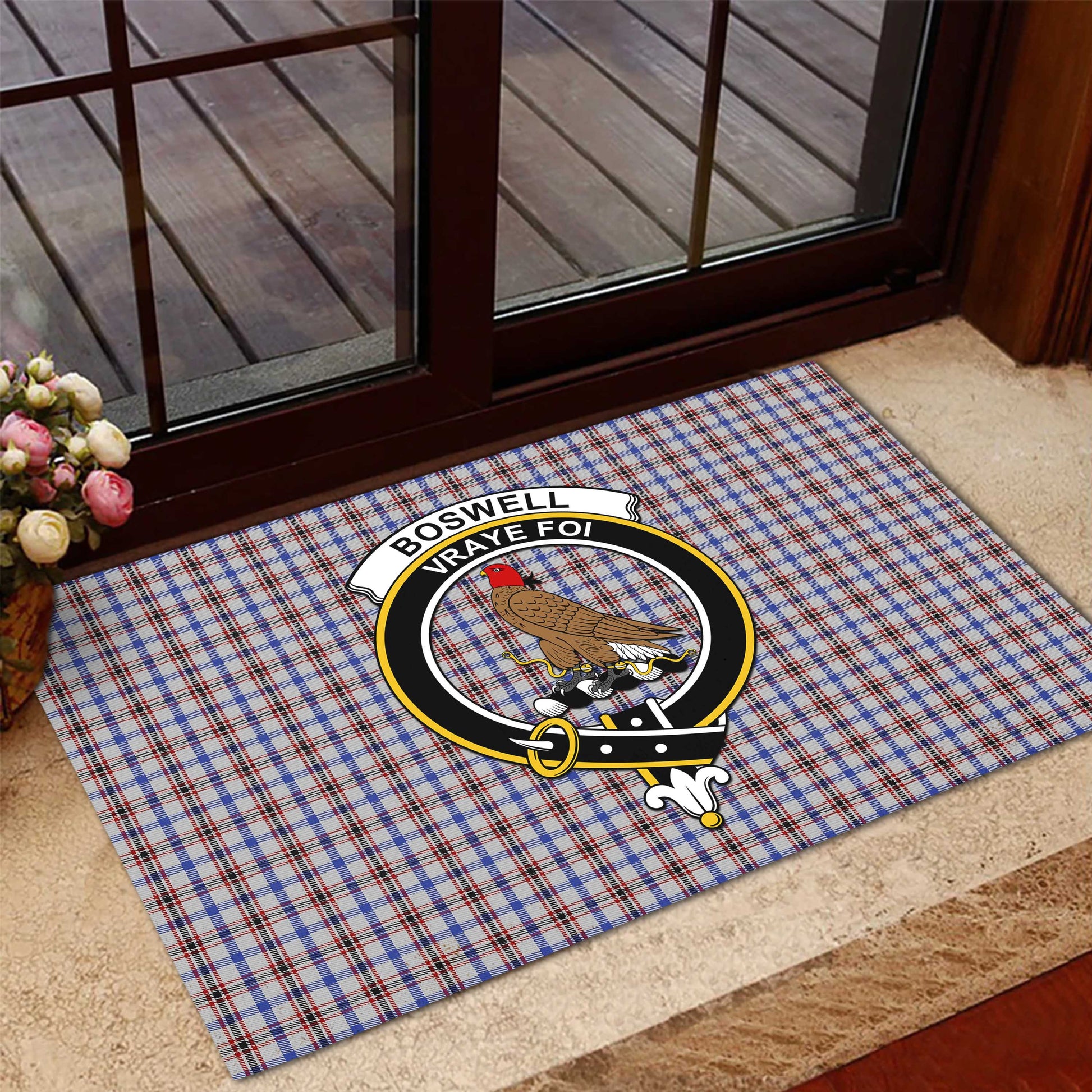 Boswell Tartan Door Mat with Family Crest - Tartanvibesclothing