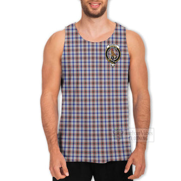 Boswell Tartan Men's Tank Top with Family Crest and Bearded Skull Holding Bottles of Whiskey