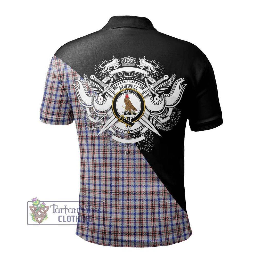 Boswell Tartan Polo Shirt with Family Crest and Military Logo Style - Tartanvibesclothing Shop