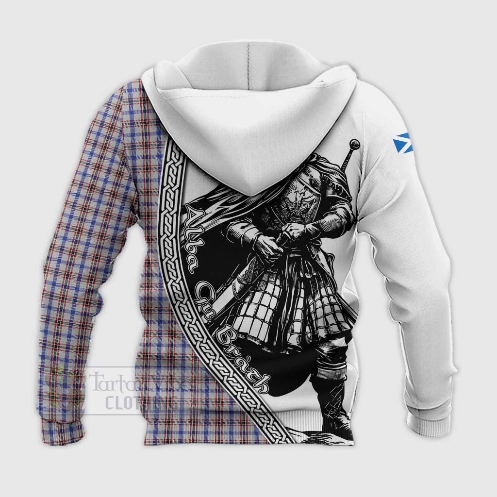 Tartan Vibes Clothing Boswell Tartan Clan Crest Knitted Hoodie with Highlander Warrior Celtic Style