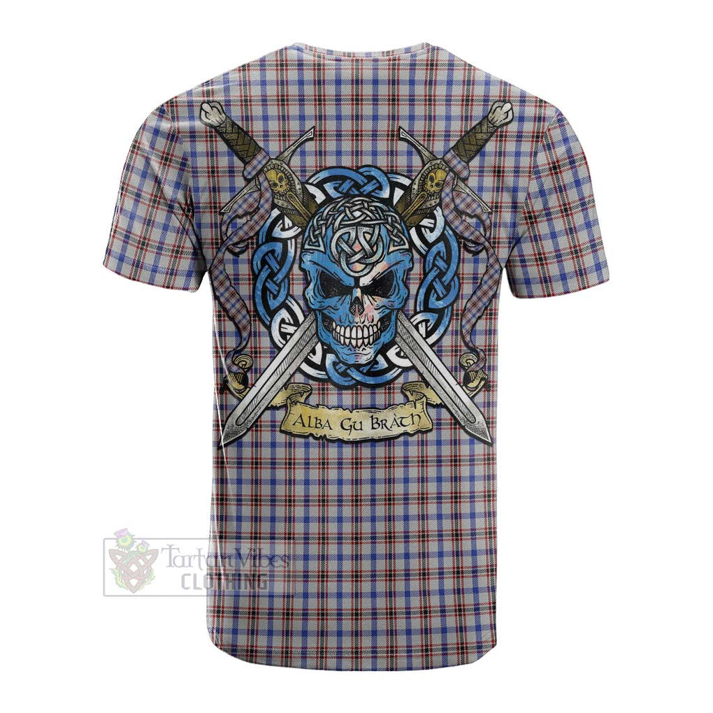 Tartan Vibes Clothing Boswell Tartan Cotton T-shirt with Family Crest Celtic Skull Style