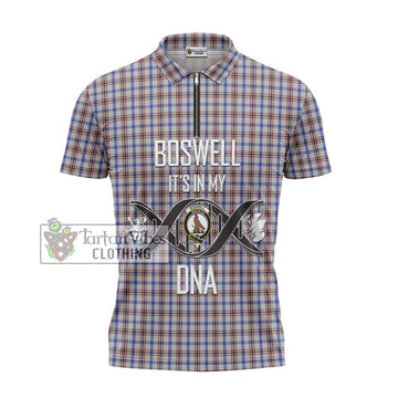 Boswell Tartan Zipper Polo Shirt with Family Crest DNA In Me Style