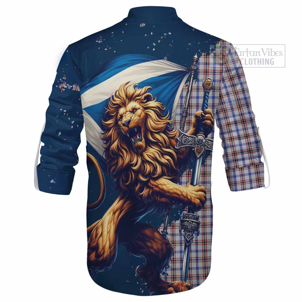 Tartan Vibes Clothing Boswell Tartan Family Crest Ghillie Kilt Shirt with Scottish Majestic Lion