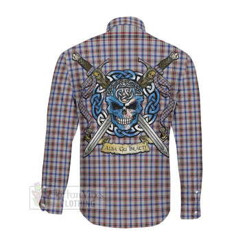 Boswell Tartan Long Sleeve Button Shirt with Family Crest Celtic Skull Style