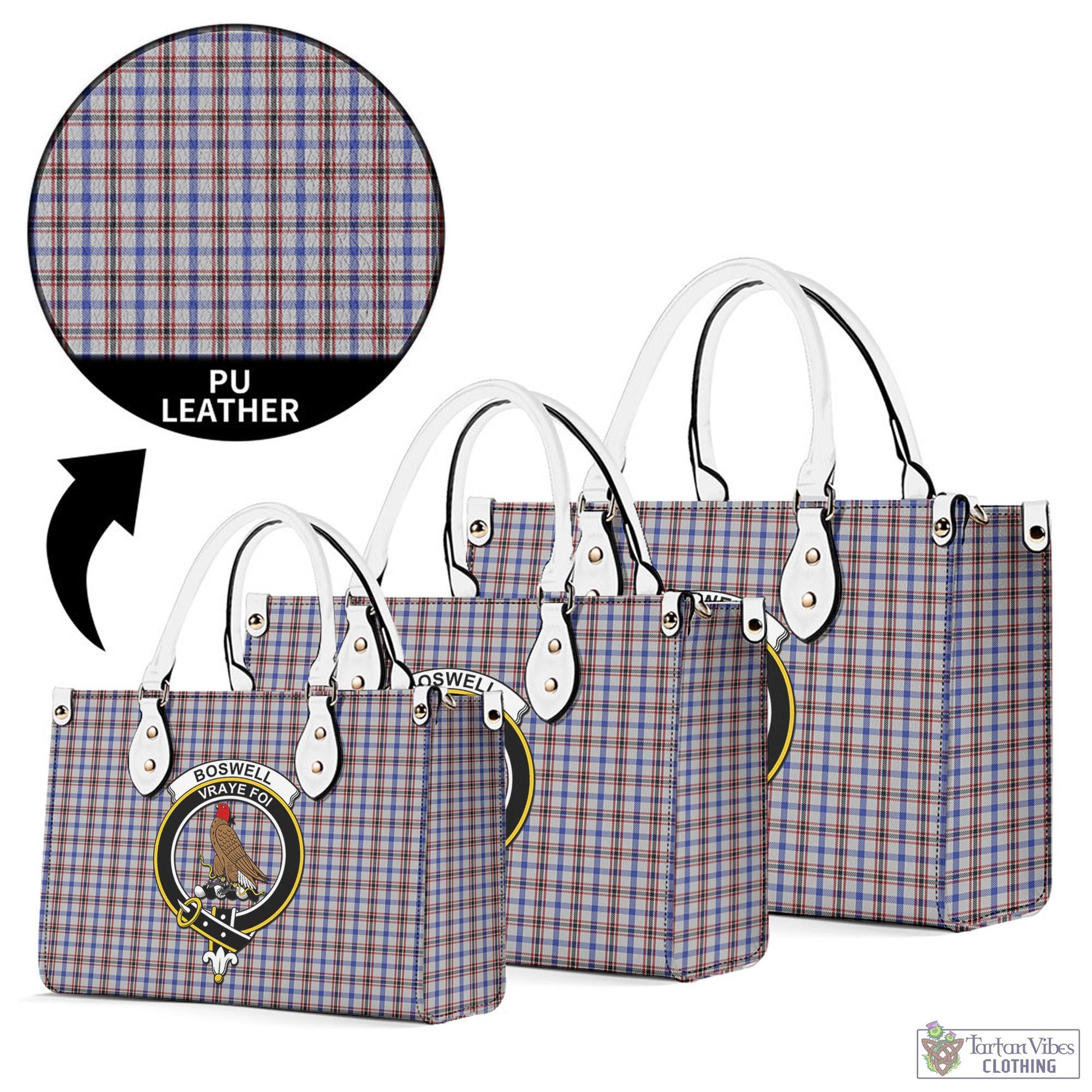 Tartan Vibes Clothing Boswell Tartan Luxury Leather Handbags with Family Crest