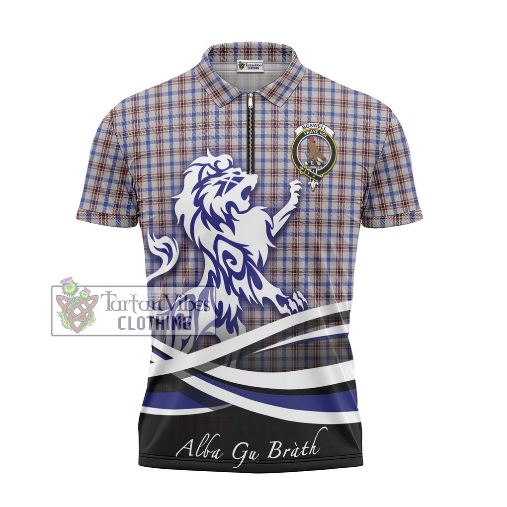 Boswell Tartan Zipper Polo Shirt with Alba Gu Brath Regal Lion Emblem - Tartanvibesclothing Shop