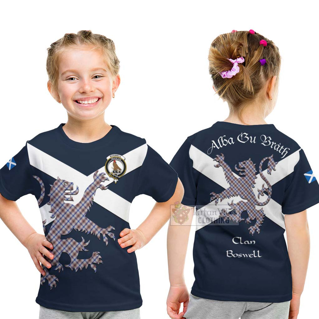 Tartan Vibes Clothing Boswell Tartan Lion Rampant Kid T-Shirt – Proudly Display Your Heritage with Alba Gu Brath and Clan Name