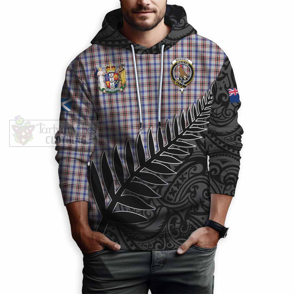 Tartan Vibes Clothing Boswell Crest Tartan Hoodie with New Zealand Silver Fern Half Style