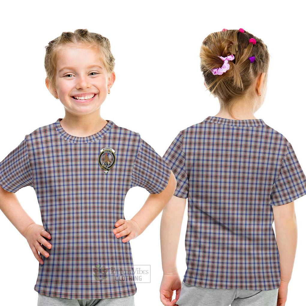 Boswell Tartan Kid T-Shirt with Family Crest - Tartanvibesclothing Shop