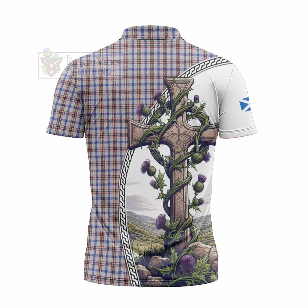 Tartan Vibes Clothing Boswell Tartan Zipper Polo Shirt with Family Crest and St. Andrew's Cross Accented by Thistle Vines