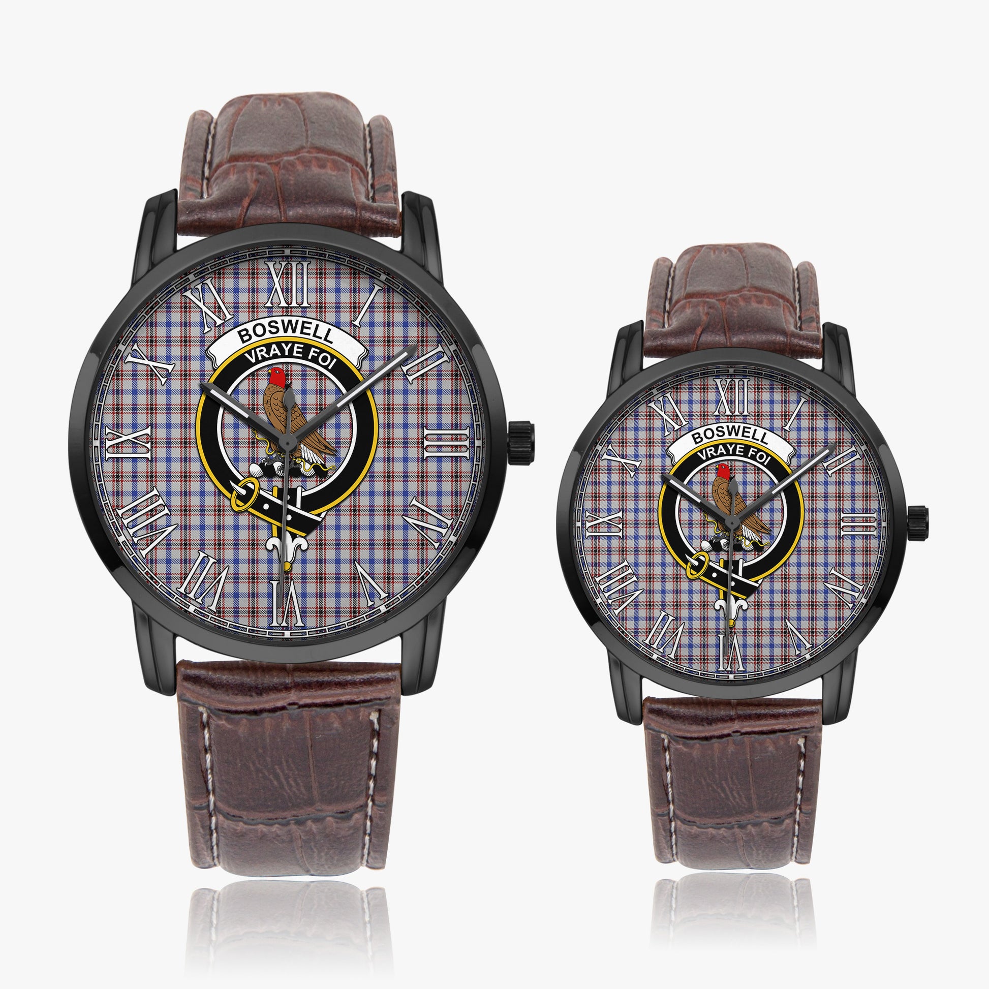 Boswell Tartan Family Crest Leather Strap Quartz Watch - Tartanvibesclothing