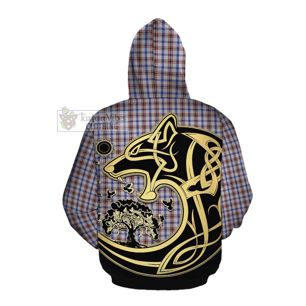 Tartan Vibes Clothing Boswell Tartan Cotton Hoodie with Family Crest Celtic Wolf Style